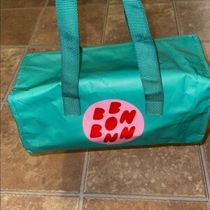 bon bon bon insulated cooler lunch box Teal Tote Bag with Pink Logo